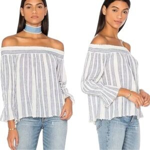 LoveShackFancy Daisy Off the Shoulder Crop Top
Blouse Size XS Pom Pom Hem